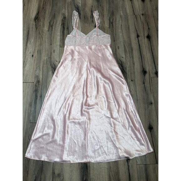 Vintage Womans M Style Pink Satin & Lace Long Nightgown Dress Croquette Whimsy - Picture 7 of 11